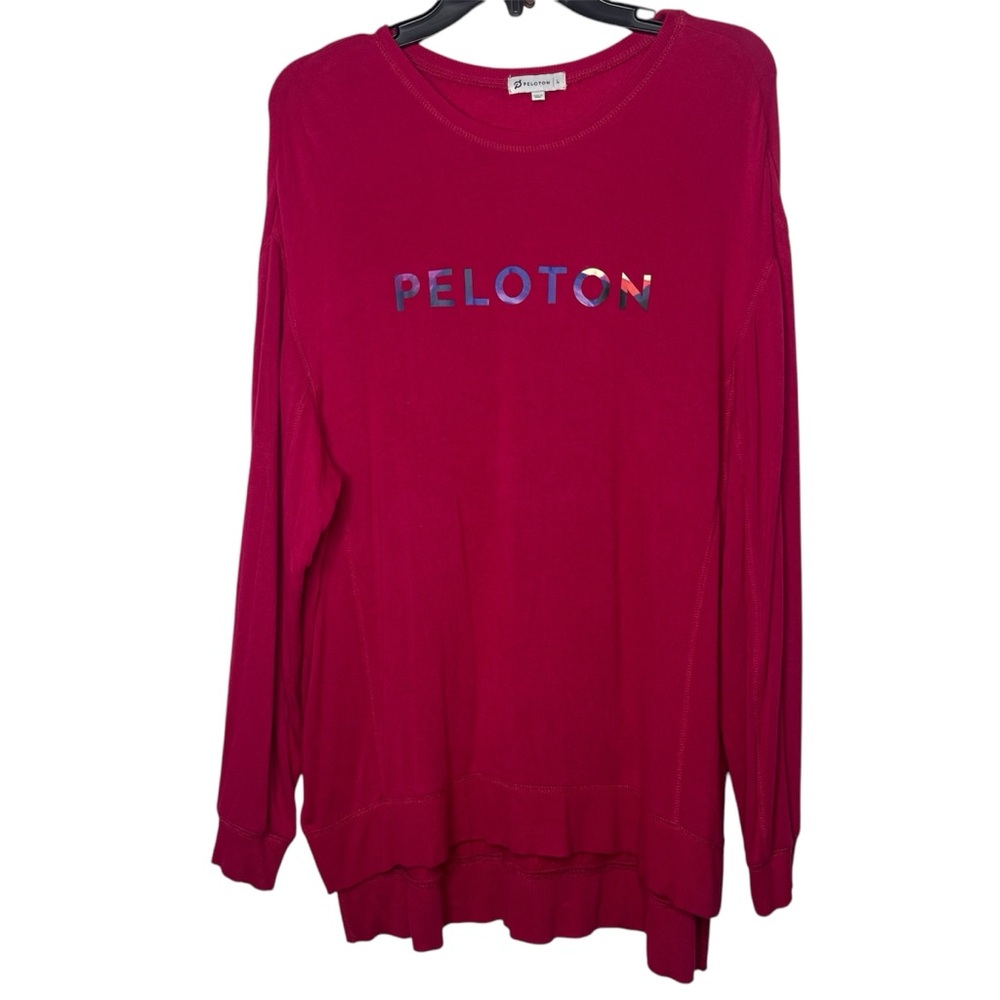 Peloton Womens Red Long Sleeve Logo Side Slit Sweater Large